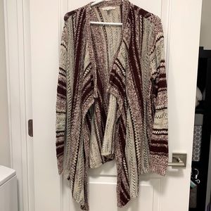 Burgundy & Cream Long Cardigan- Like New